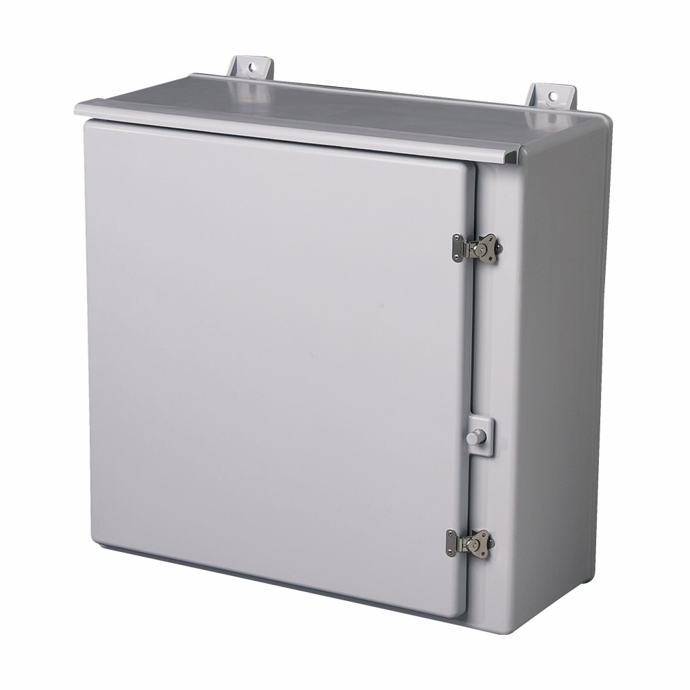 Product image for B-Line 242410-RHCF Wall Mounted Panel Enclosure, 27" x 25.24" x 11.90" NEMA 4X, Hinged cover, RHCF enclosure, Wall mount, Medium single door, External mounting feet, Fiberglass, Sea