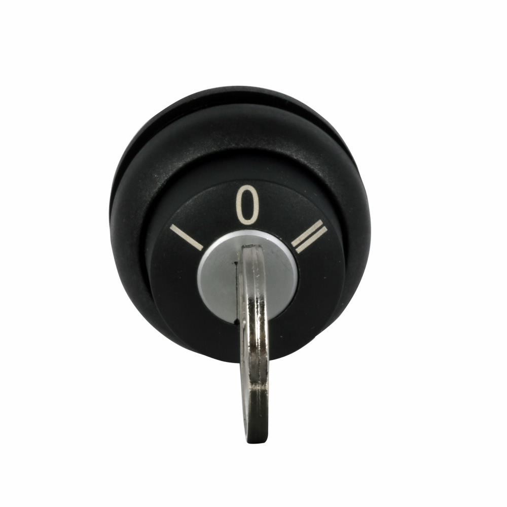 Product image for Cutler-Hammer M22S-WS-MS7 M22 Modular Two Position Key-Operated Selector Switch, 22.5 mm, Momentary, Return from right, key removable left, Non-illuminated, Bezel: Black, Button: Black, MS7, IP66, NEMA