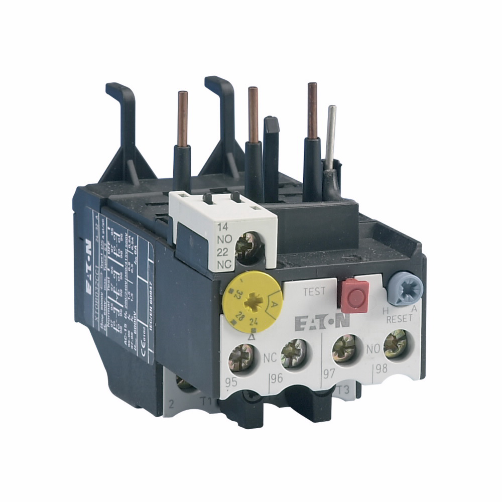 Product image for Cutler-Hammer XTOB032CC1 XT IEC bimetallic overload relay, 24-32A overload range, 45 mm Frame size, 1NO-1NC contact configuration, Direct to contactor mounting, used with 25-32A contactor, 10A trip type