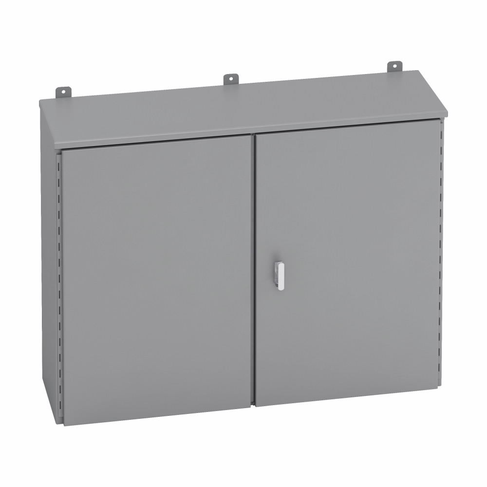 Product image for B-Line 364216DRHC Type 3/3R Panel Enclosure, 36" x 42" x 16" NEMA 3R, Hinged cover, DRHC enclosure, Wall mount, Medium double door, External mounting feet, Carbon steel
