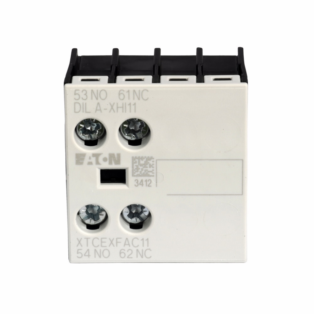 Product image for Cutler-Hammer XTCEXFAC11 motor control auxiliary contact, Two-pole, Screw terminals, 1NO-1NC contact configuration, 16A conventional thermal rating, 6A at 220/230/240V, 3A at 380/400/415V, 1.5A at 500V