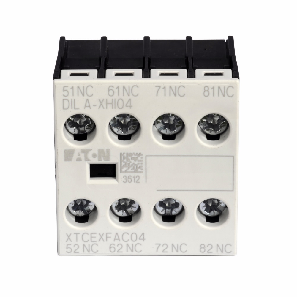 Product image for Cutler-Hammer XTCEXFAC04 Contactor Accessory Auxiliary Contact, Four-pole, Screw terminals, 4NC contact configuration, 16A conventional thermal rating, 6A at 220/230/240V, 3A at 380/400/415V, 1.5A at 50