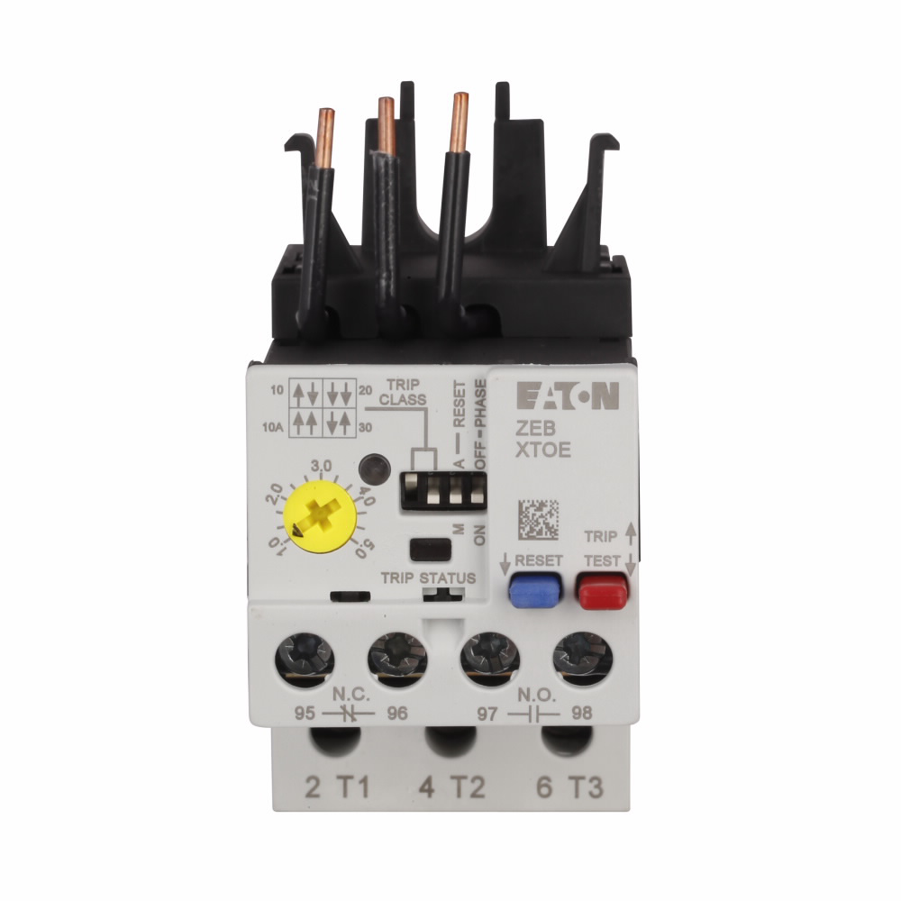 Product image for Cutler-Hammer XTOE005BCS C440 electronic overload relay, XT IEC Electronic Overload Relay, 1-5A overload range, 45 mm Frame size, NO-NC contact configuration, Direct to contactor mounting, Selectable -
