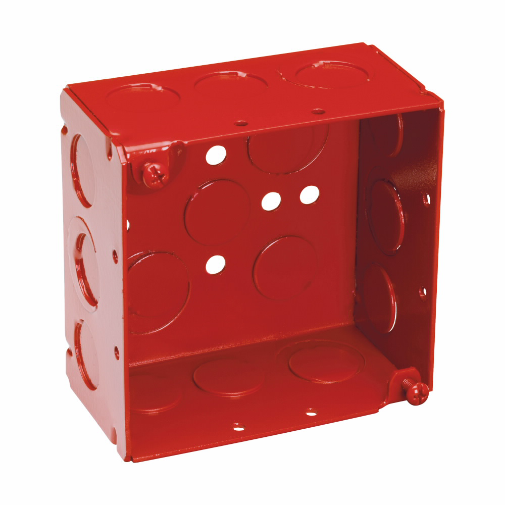 Product image for Crouse-Hinds TP403RED 4" x 4" Square Outlet Box, 2-1/8" Deep, Welded, Fire Alarm RED