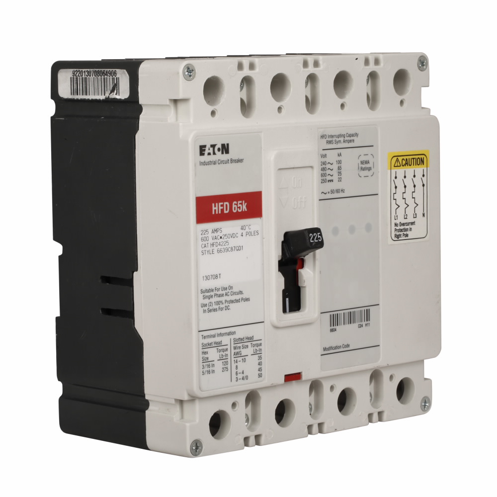 Product image for Cutler-Hammer HFD4200 Series C, F-frame molded case circuit breaker, 200A, Four-pole, Thermal magnetic trip