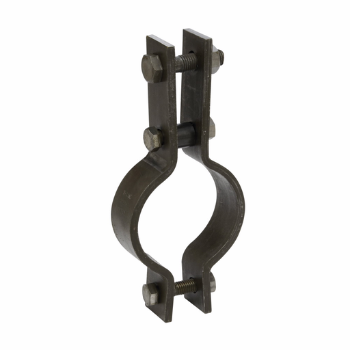 Eaton B-Line series pipe clamps and accessories, .188" height, 5.188" length, 1" width, Steel, Double bolt pipe clamp, Plain, 3/8" -16