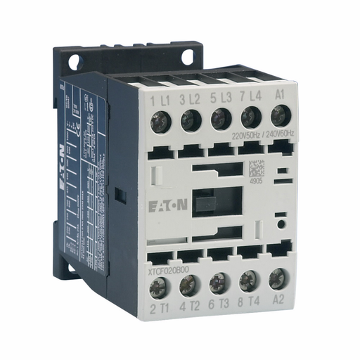 Product image for Cutler-Hammer XTCF020B00TD XT IEC contactor, 20A, 24 Vdc, 0NO-0NC, 20A, Frame B, 45 mm, 1, 2/3, 3, 10, 10 hp (1/3PH @115, 230/200, 230, 460, 575 V), Four-pole, Non-reversing, XT IEC series, Screw termin