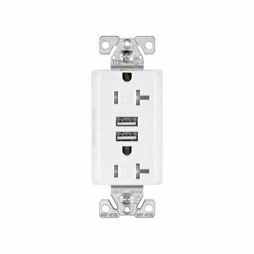 Product image for Eagle Electric TR7756W-BOX 20 Amp 125 VAC 2-Pole 3-Wire NEMA 5-20R White Combination USB Charger with Receptacle