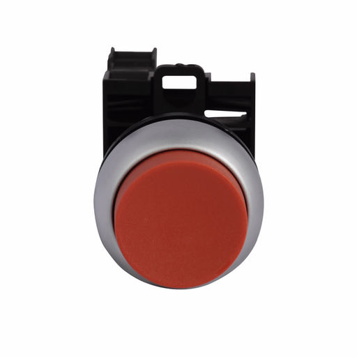 Product image for Cutler-Hammer M22-DH-R-K11-P M22 modular pushbutton M22 Pushbutton, Complete Device, 22.5 mm, Extended, Momentary, Non-illuminated, Bezel: Silver, Button: Red, 1NO-1NC, IP67, IP69K, NEMA 4X