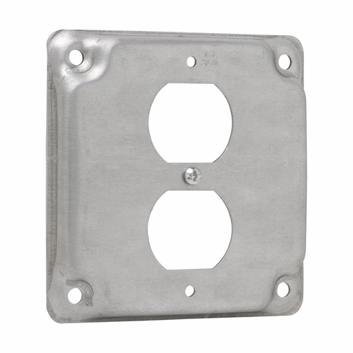 Product image for Crouse-Hinds TP516 4" Square Surface Cover, (1) Duplex Receptacle, 1/2" Raised, 5.5cu.in, Steel