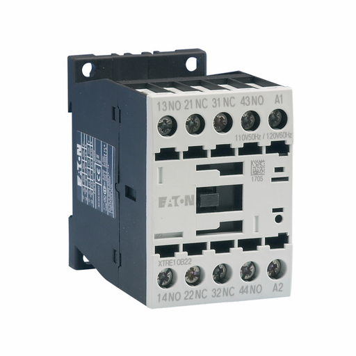 Product image for Cutler-Hammer XTRE10B22TD XT IEC control relay, IEC Control Relay, Screw terminals, B-frame, 24 Vdc coil, 2NO-2NC contacts, 10A