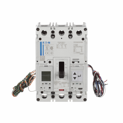 Product image for Cutler-Hammer PDG23M0060P8WJ Power Defense Globally Rated, Frame 2, Three Pole, 60A, 65kA/480V, PXR25 LSI Motor Protection w/ Modbus RTU, ZSI and Relays, Standard Line and Load (PDG2X3T100)