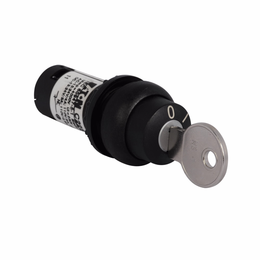 Product image for Cutler-Hammer M22S-WRS-A1 M22 Modular Two Position Key-Operated Selector Switch, 22.5 mm, Key Operated, Maintained, Key removable left, Non-illuminated, Bezel: Black, Button: Black, MS1, IP66, NEMA 4X,