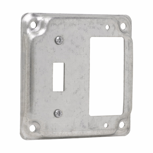 Product image for Crouse-Hinds TP515 4" Square Surface Cover, Toggle Switch/GFCI Receptacle, 1/2" Raised, 5.5cu.in, Steel