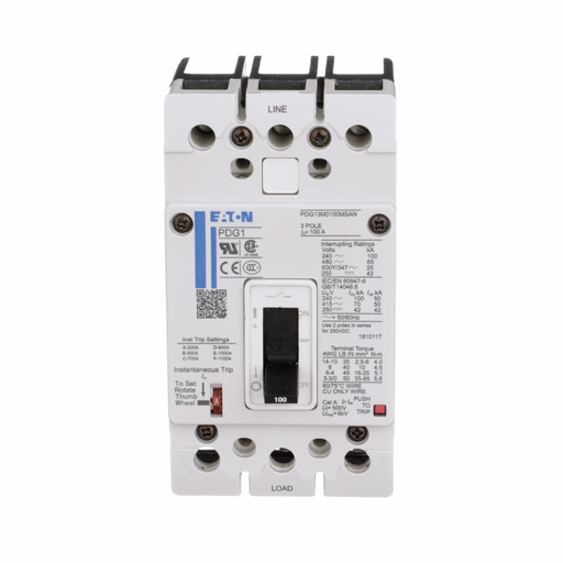 Product image for Cutler-Hammer PDG13M0100MSAJ Power Defense motor circuit protector, Globally Rated, Frame 1 Motor Circuit Protector, Three Pole, 100A, 65kA/480V, Adjutable Intantaneous Standard Calibrations, Standard L
