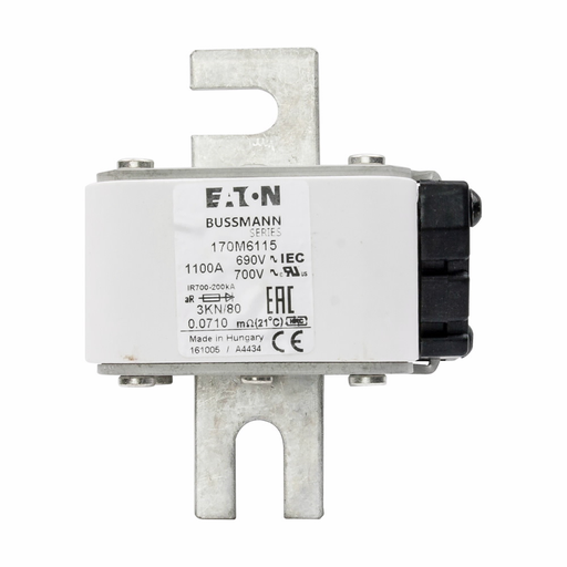 Product image for Eaton Bussmann 170M6115 1100 Amp 690 Volt Square Body European Style Fuse with K Indicator