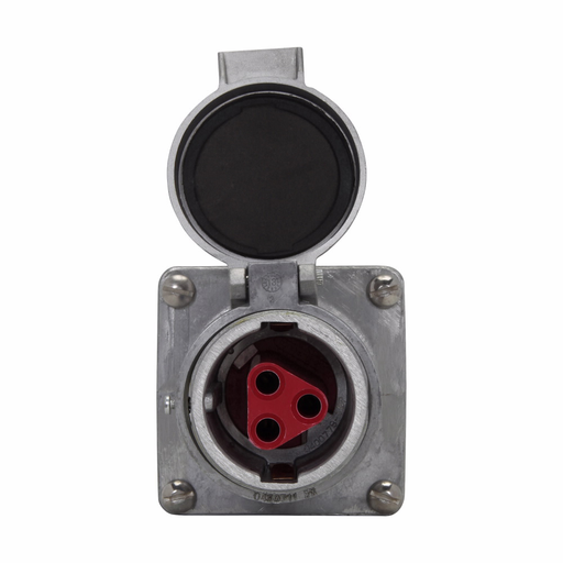Eaton Crouse-Hinds series Arktite AR receptacle, 30A, Two-wire, two-pole, 50-400 Hz, Style 1, Copper-free aluminum, Spring door, 600 Vac/250 Vdc