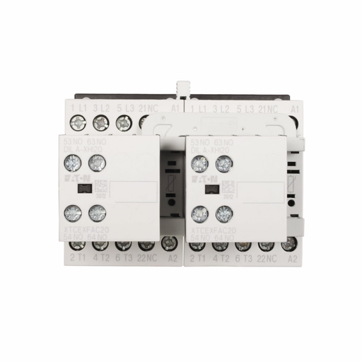 Product image for Cutler-Hammer XTCR007B21A XT IEC contactor, 7A, 110 Vac 50 Hz, 120 Vac 60 Hz, 2NO-2NO, 7A, Frame B, 45 mm, 50-60 Hz, 0.25, 1/ 1.25, 2, 3, 5 hp (1/3PH @115, 230/200, 230, 460, 575 V), Three-pole, Reversi