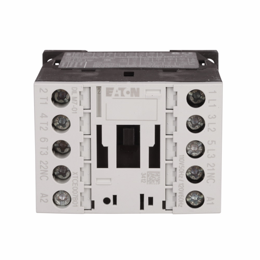 Product image for Cutler-Hammer XTCE007B01A XT IEC contactor, 7A, 110 Vac 50 Hz, 120 Vac 60 Hz, 1NC, 7A, Frame B, 45 mm, 50-60 Hz, 0.25, 0.75, 1/ 1.5, 2, 3, 5 hp (1/3PH @115, 200, 230/200, 230, 460, 575 V), Three-pole, S