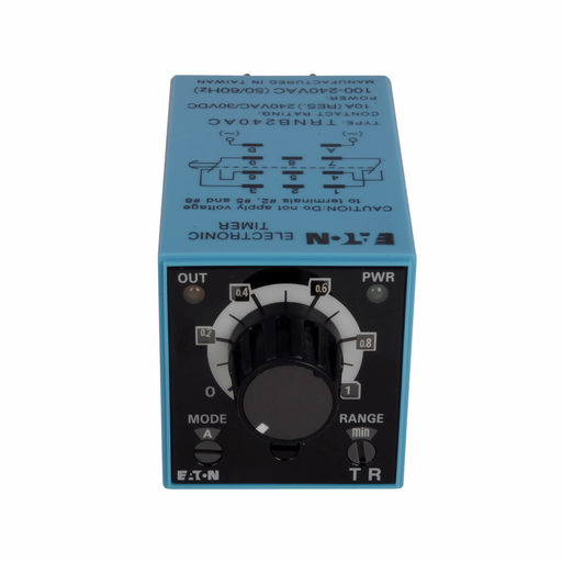 Product image for Cutler-Hammer TRNB240AC TR Series Timing Relay, Blade style terminals, Power triggered, 100-240V coil, 50/60 Hz, 10A, 240 Vac/30 Vdc max. allowable load, 2 form C, DPDT (delayed output) contact configur
