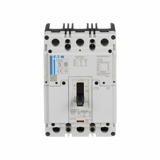 Product image for Cutler-Hammer PDG23F0050TFFJ Power Defense molded case circuit breaker, Globally Rated, Frame 2, Three Pole, 50A, 25kA/480V, T-M (Fxd-Fxd) TU, Standard Line and Load (PDG2X3T100)