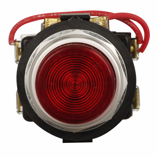 Product image for Cutler-Hammer HT8GVRV7 HT800 pushbutton, 30.5 mm, Watertight/Oiltight, Push-to-test light unit, NEMA 1, 2, 3, 3R, 4, 4X, 12, Illuminated, Push-to-test, Incandescent, full voltage light unit, Red lens, P