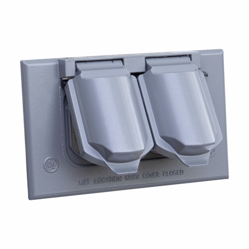 Eaton Crouse-Hinds series weatherproof self-closing cover, Natural, Die cast aluminum, Single-gang, Duplex receptacle or combination switch