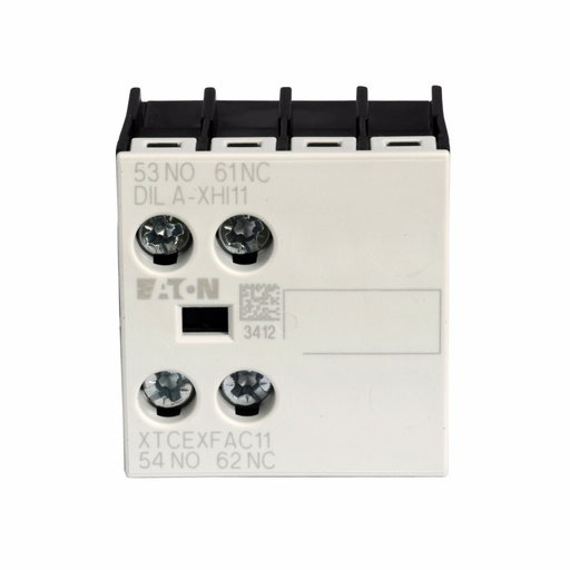 Product image for Cutler-Hammer XTCEXFAC11 motor control auxiliary contact, Two-pole, Screw terminals, 1NO-1NC contact configuration, 16A conventional thermal rating, 6A at 220/230/240V, 3A at 380/400/415V, 1.5A at 500V