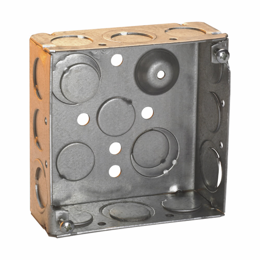 Product image for Crouse-Hinds TP403 4" Square Outlet Box, 2-1/8" Deep, Welded Steel, 1/2" & 3/4" Side & Bottom Knockouts