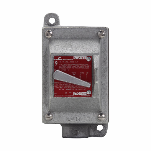 Eaton Crouse-Hinds series EFD manual motor starter switch, 20A/30A, With switch, 7.5 HP/15 HP, General Electric starter, Feraloy iron alloy, Single-gang, Three-pole, Dead end, 3/4", 240/600 Vac