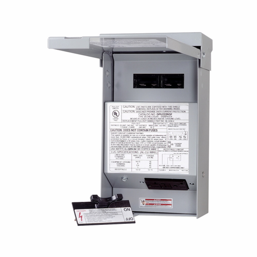 Product image for Eaton Electrical DPU222RGF20 120/240 Volt 60 Amp 10 Hp 14 to 3 AWG Gray Galvanized Steel Air Conditioner Disconnect Switch