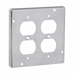 Crouse-Hinds TP728 4-11/16" Square Surface Cover, 2-Duplex Receptacles, 1/2" Raised, 9.0cu.in, Steel