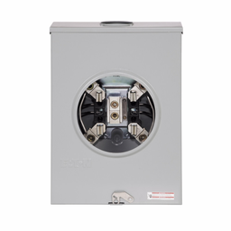 Cutler-Hammer UTRS213BE meter socket, 1-pos resi service, 200 A, Over/under, 3-5/16 inch hub open, #6-350 kcmil, 4-jaw, 1-ph, #6-350 kcmil, Gnd conn (#14-#2 Cu), Triplex, 3-wire, Ringless, 600 Vac