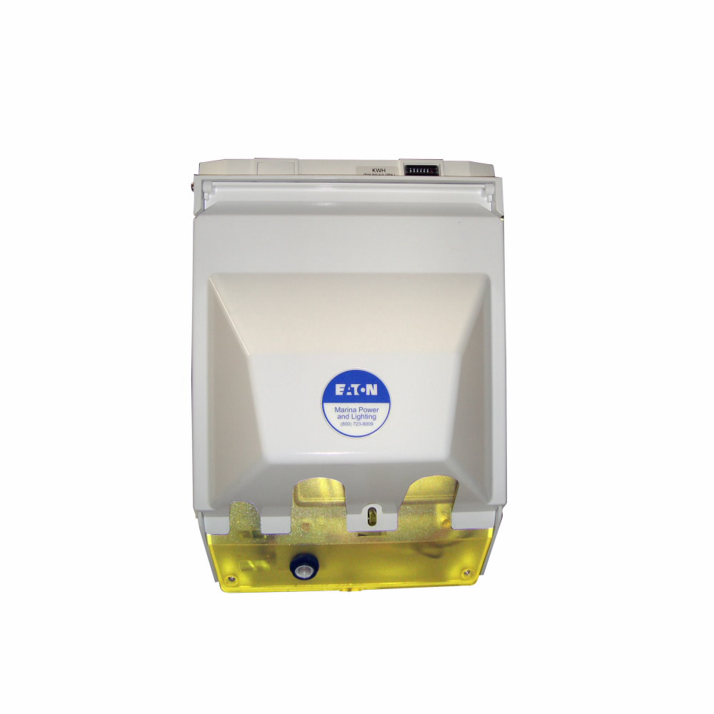 Product image for Cutler-Hammer NAYBU120000DS marina power pedestal, Marina Power and Lighting Equipment - Power Pedestals, Unmetered, Newport Harbor Mate model, 7W, Amber lens color, Side 1- R1:20A GFI, R2:50A at 125V,