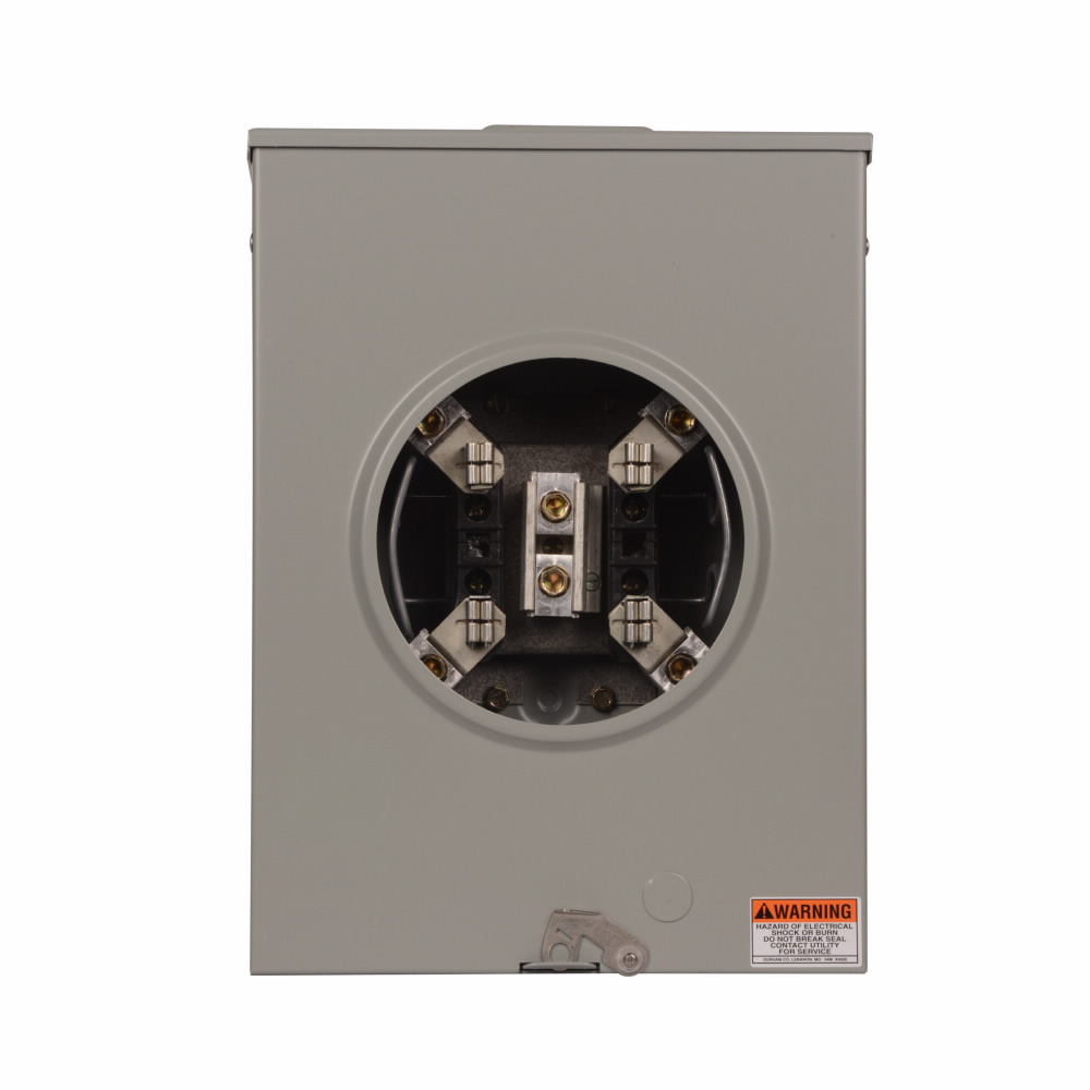 Product image for Cutler-Hammer UFHTRS213CCH meter socket, 1-pos resi service, 200A, Over/under, 3-5/16 inch hub cover plate, #6-350 kcmil, 4-jaw, 1-ph, #8-350 kcmil, Barrel lock with guard provisions, Horn bypass, Gnd c