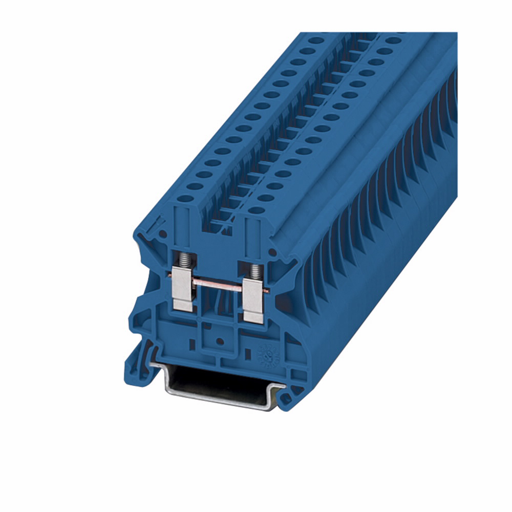 Product image for Cutler-Hammer XBUT4BU XB IEC terminal block, Screw connection single level-through-feed, Blue, 10 AWG/4 mm2 maximum wire