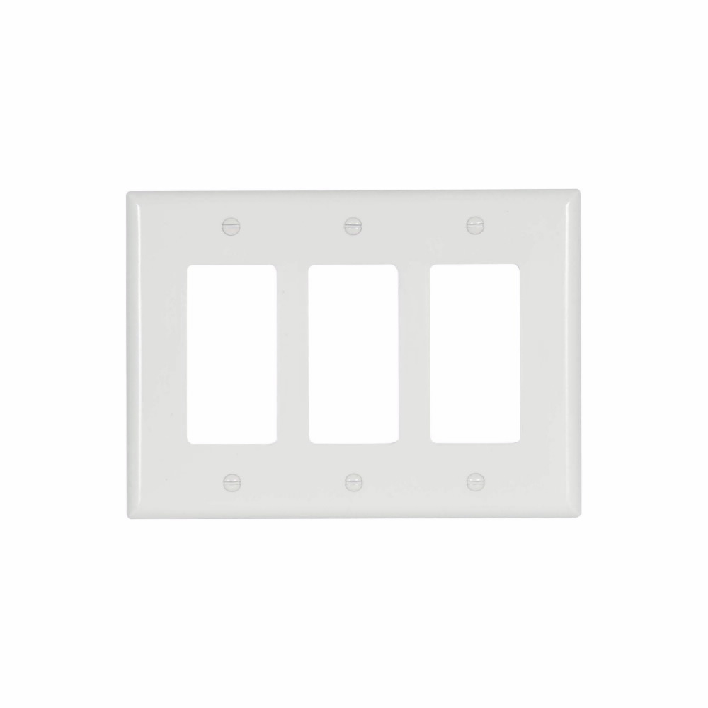 Mayer-DDS-Eaton Decorator / GFCI wallplate, White, Decorator Cutout, Thermoset, Three- gang, Mid-size, ED Box-1