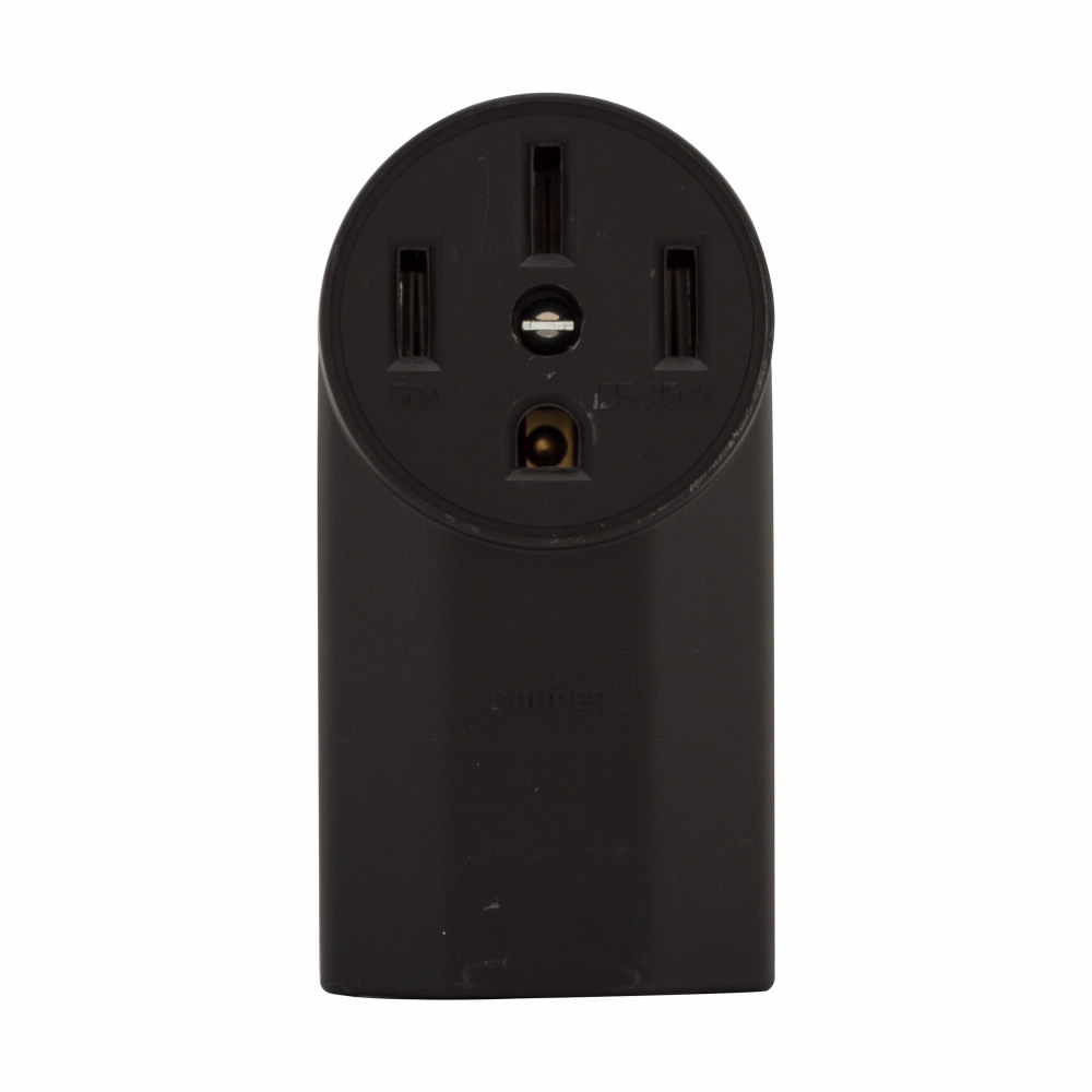 Mayer-DDS-Eaton power device receptacle, #12 - 4 AWG, 50A, Surface, 125/250V, Back, Black, NEMA 14-50R, Three-pole, Four-wire, Three-pole, four-wire, grounding, Screw, Glass-filled nylon, Power-1