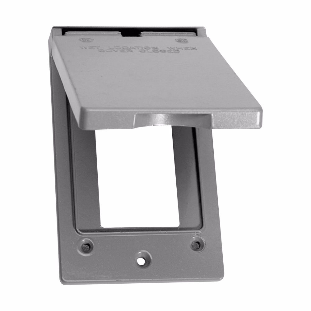 Product image for Crouse-Hinds TP7240 1-Gang Weatherproof Vertical GFCI Receptacle Cover, Die Cast Aluminum, Gray