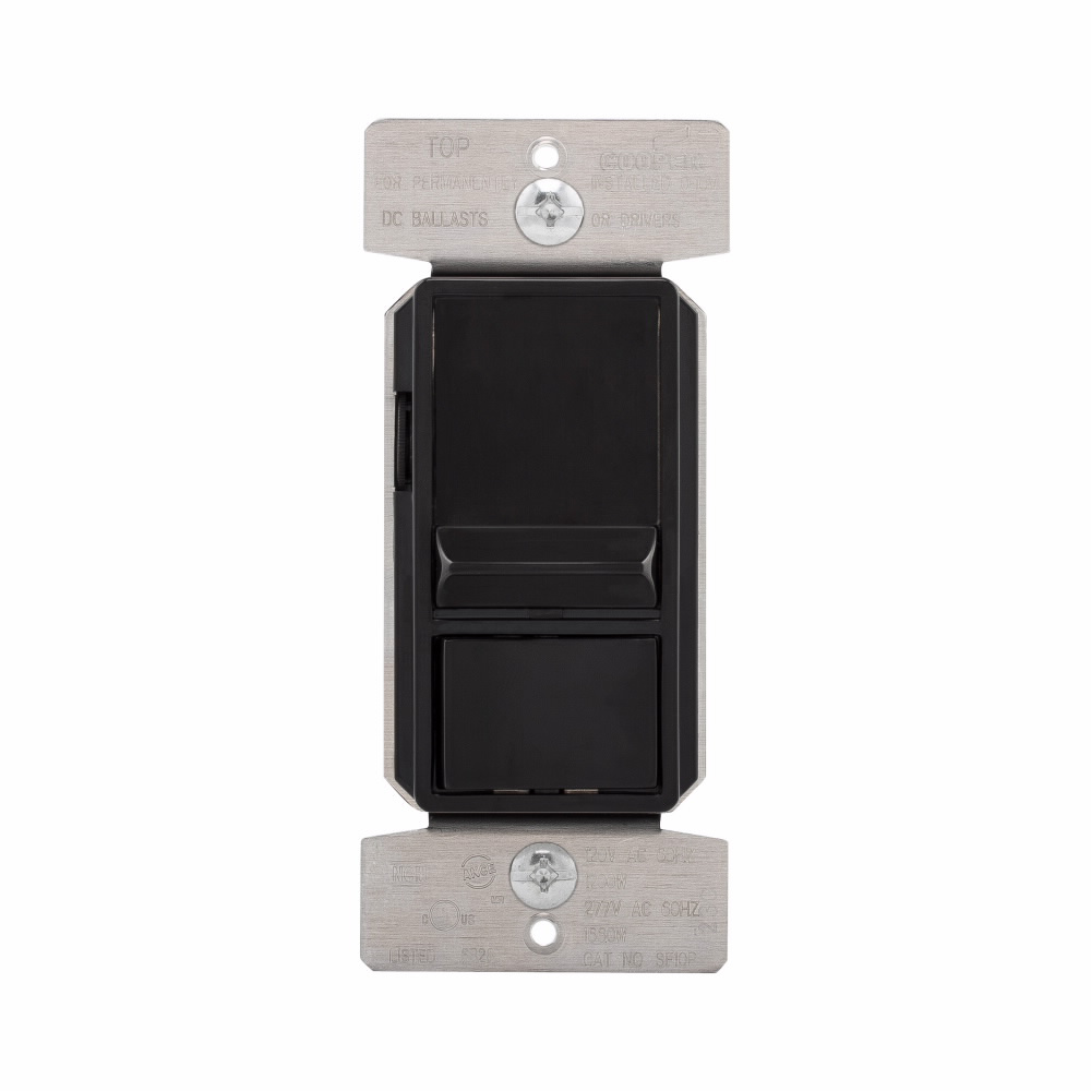 Product image for Eaton Wiring Devices SF10P-BK 1200 W 120 VAC 1-Pole 3-Way Preset Slide Dimmer