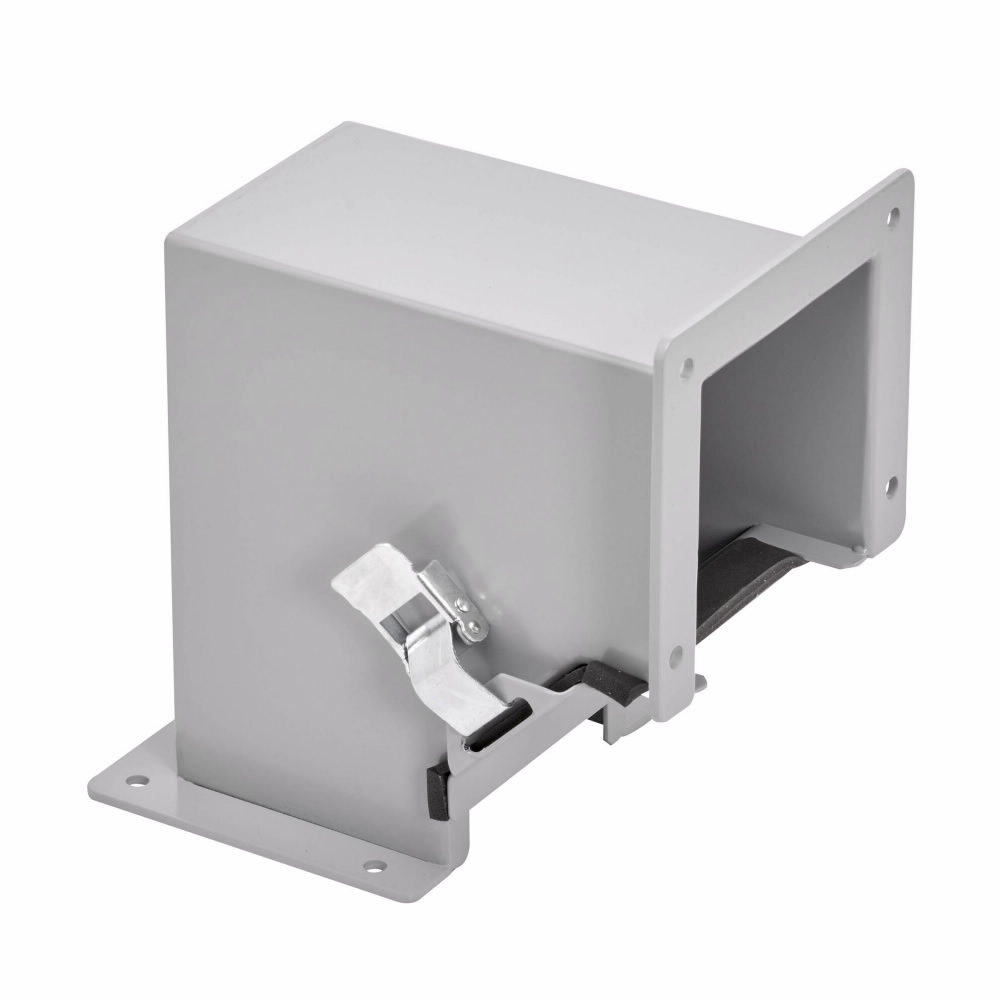 Product image for B-Line 88-12LE9B Wireway Elbow Fitting, Sealing plate kit, Lay-in, 90? elbow, inside opening, NEMA 12, Steel, ANSI 61 gray painted, 8" X 8"