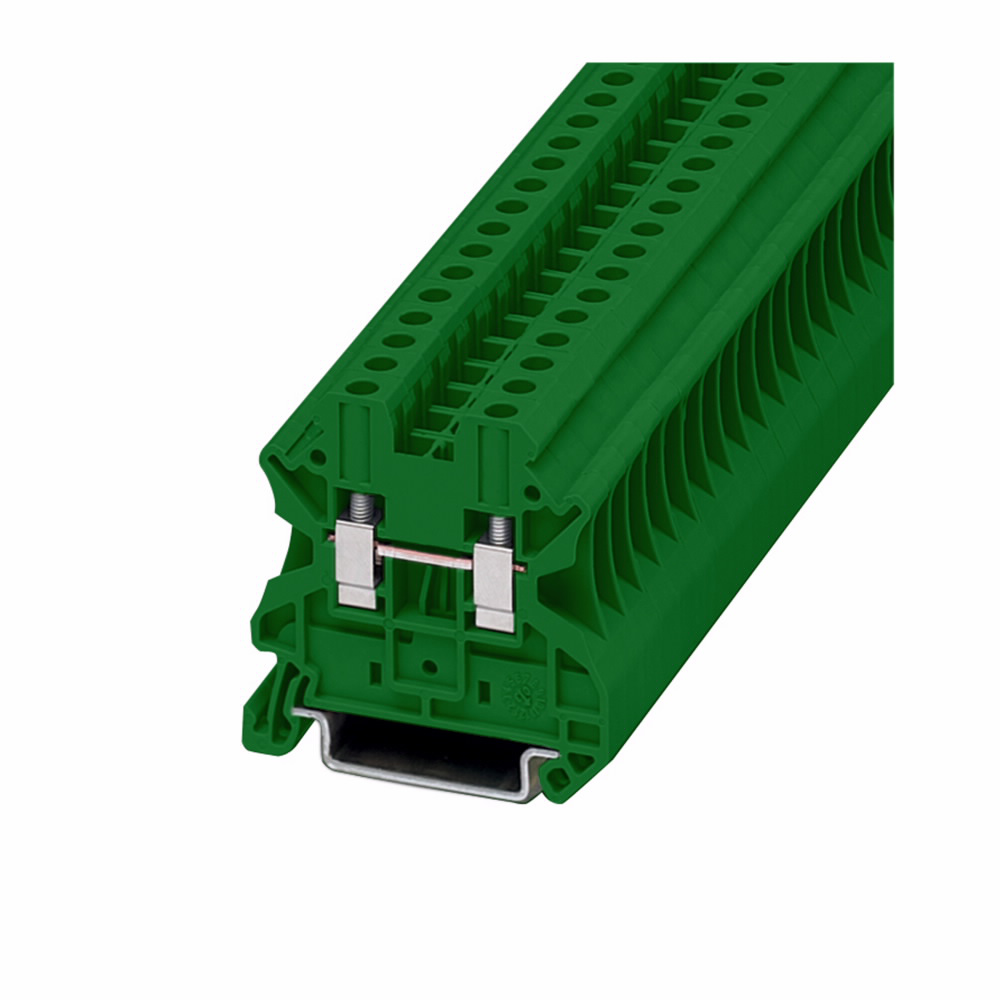 Product image for Cutler-Hammer XBUT4GN XB IEC terminal block, Screw connection single level-through-feed, Green, 10 AWG/4 mm2 maximum wire