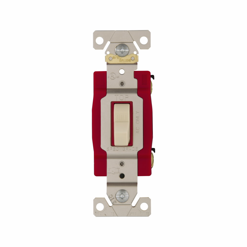 Mayer-DDS-Eaton Arrow Hart industrial grade toggle switch, #14-10 AWG, 20A, Industrial, Flush, 120/277V, Back and side, Screw, White, Single-Pole, Single-Pole, Brass, Polycarbonate-1
