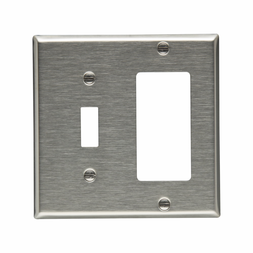 Product image for Eaton Wiring Devices 93432-BOX 2-Gang 302/304 Stainless Steel Standard size Combination Wallplate