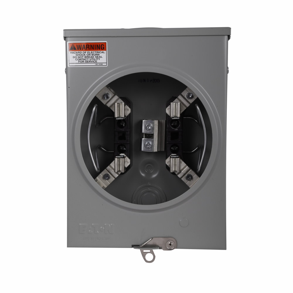 Product image for Cutler-Hammer UBHRS101BCH meter socket, 1-pos resi service, 125A, Over, 3-5/16 inch hub open, #8-2/0 AWG, 4-jaw, 1-ph, #8-2/0 AWG, Horn bypass, 3-wire, Ringless, 600 Vac