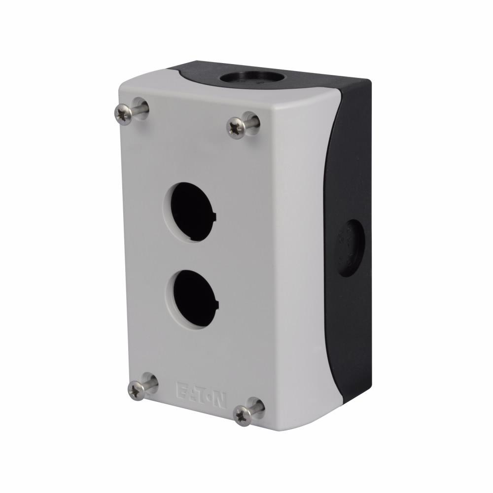 Product image for Cutler-Hammer M22-I2-PG M22 Two-element Surface Mounting Enclosure for M22 Modular Pushbuttons, 22.5 mm, Non-illuminated, IP67, IP69K, NEMA 4X, 13, Base: Black, Enclosure: White