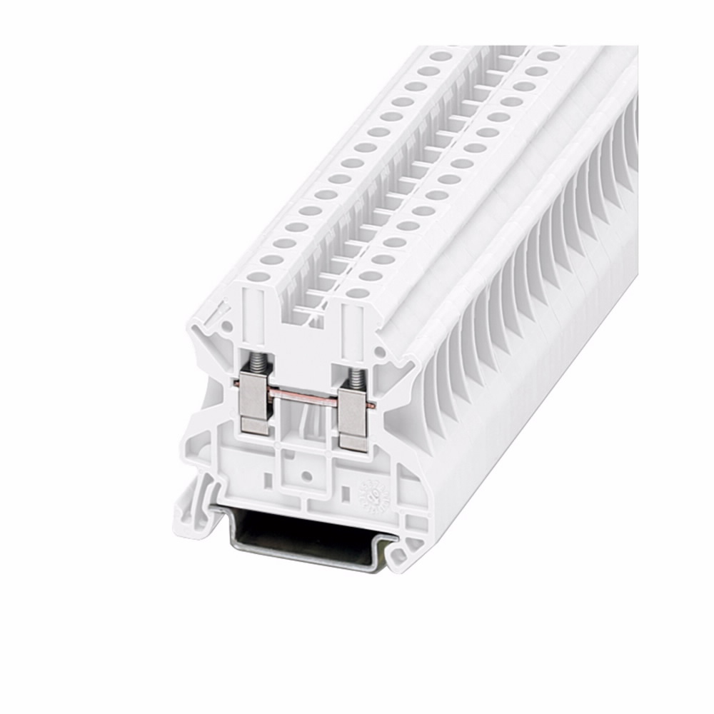 Product image for Cutler-Hammer XBUT4WH XB IEC terminal block, Screw connection single level-through-feed, White, 10 AWG/4 mm2 maximum wire