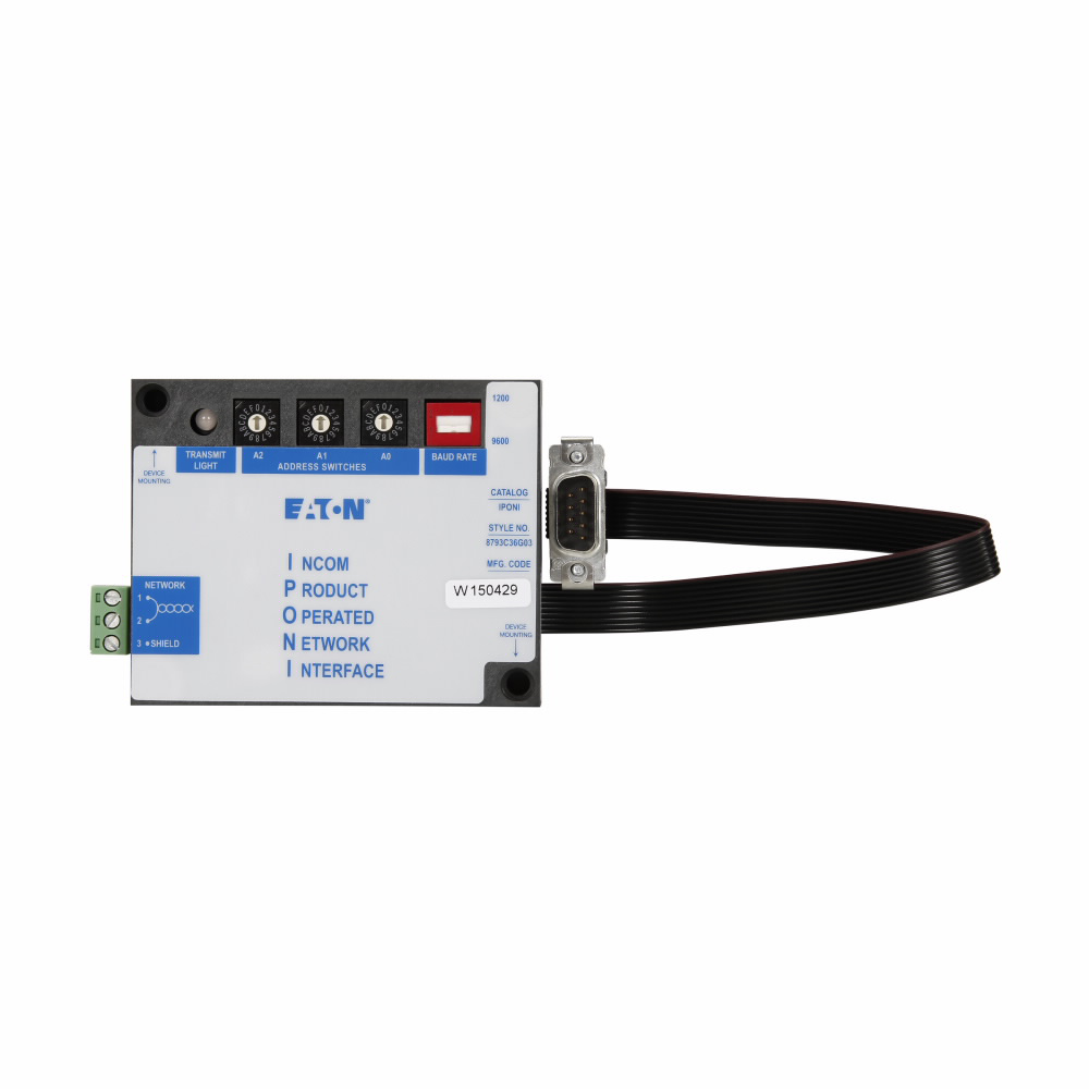 Product image for Cutler-Hammer IPONI INCOM Product Operated Network Interface , 20-30 Vdc max, 50 mA nominal, 100 mA max, Three-position removable terminal block , Used with NetLink, MINT II or a CONI in a master computer, 1