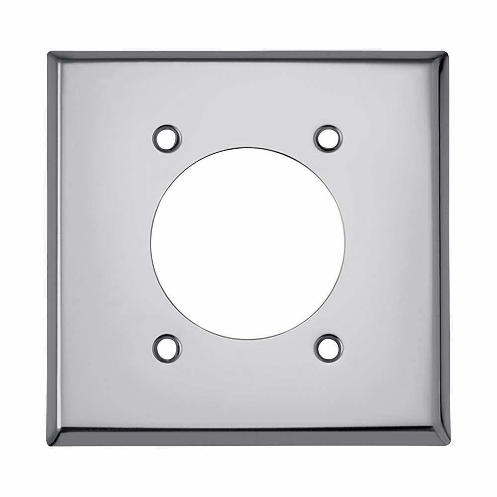 Mayer-DDS-Eaton arrow hart wallplate, Two gang, 2.15" diameter outlet receptacles, Surface mount, Silver, Steel-1