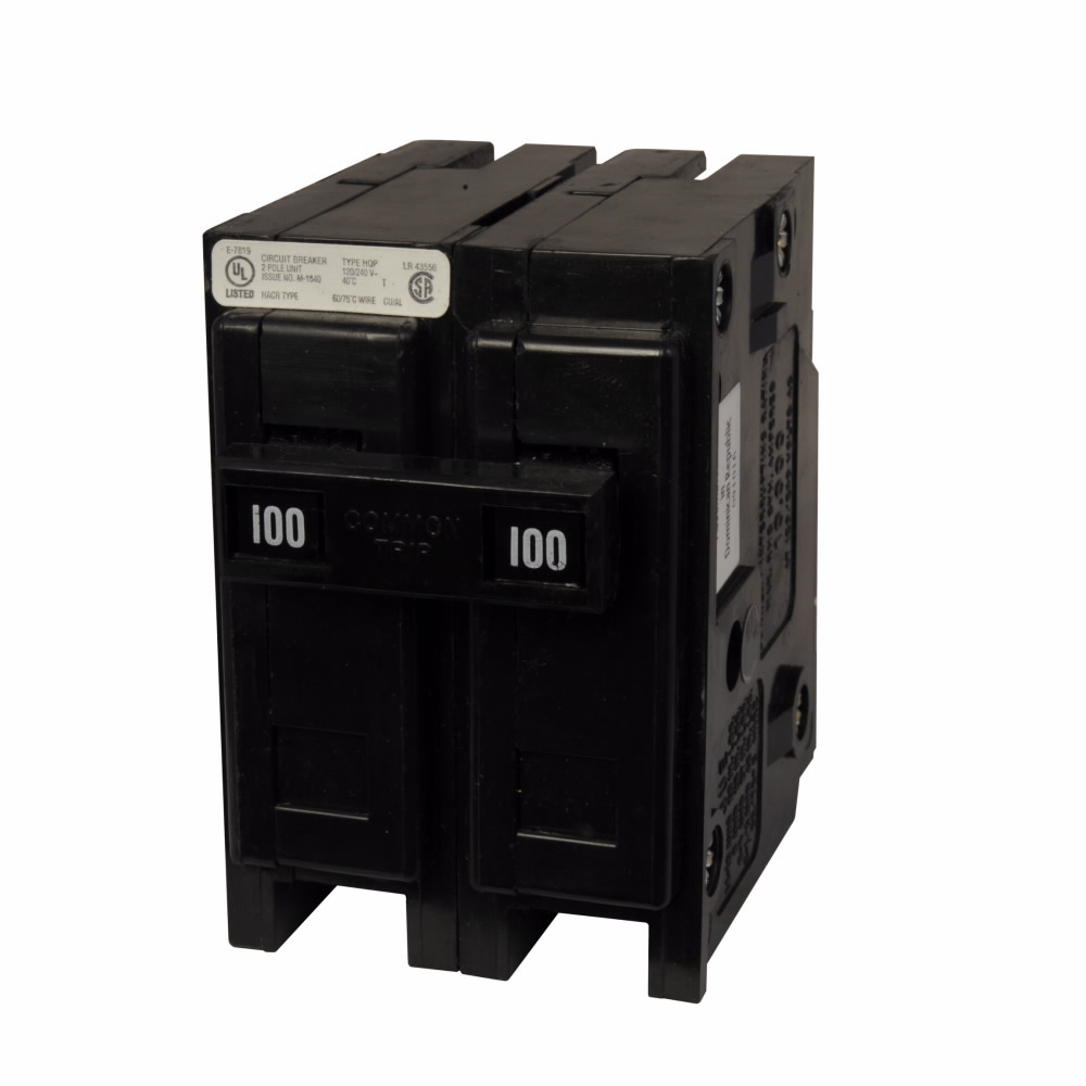 Product image for Cutler-Hammer HQP2100 Quicklag Industrial Circuit Breaker, 100A, Two-pole, 120/240V, 10 kAIC, Thermal-Magnetic, Fixed